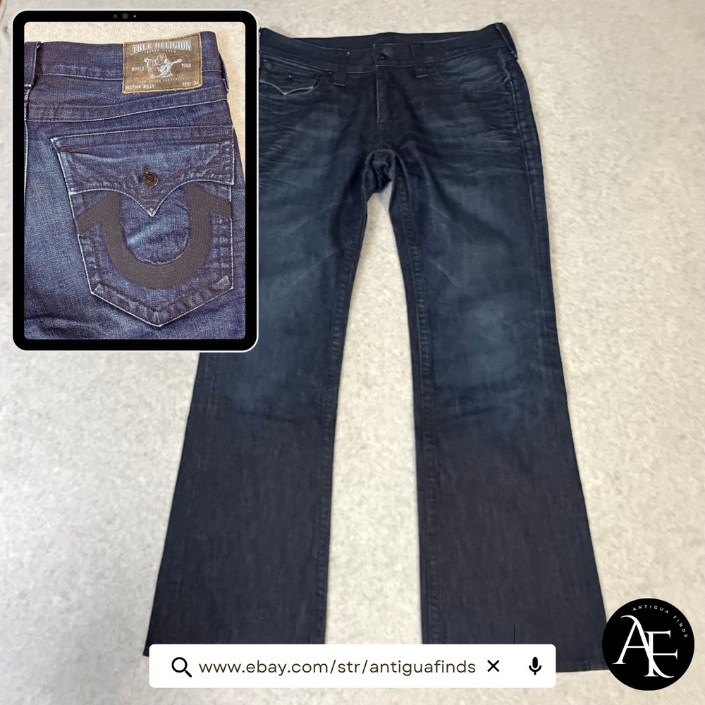 True Religion Billy Mens Bootcut Jeans Dark Wash Made in USA Size 34 Indigo
